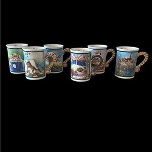 NEW Danbury Mint Comical Cats Porcelain Collector Mugs Gary Patterson Set 6 Vtg